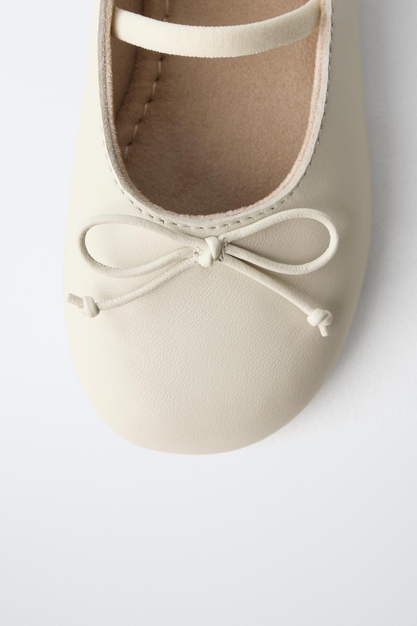 Детские балетки Zara Leather Bow Ballet Flats, цвет: Белый — фото 6