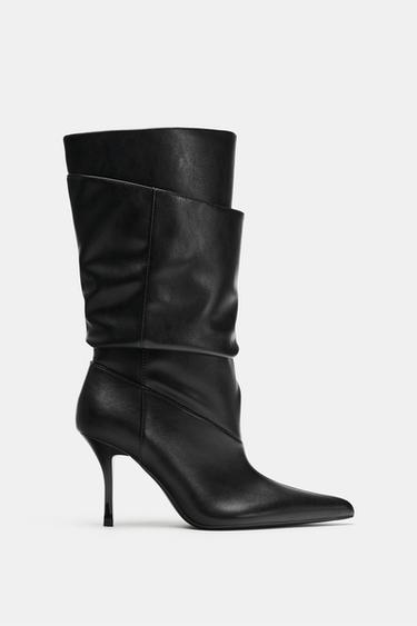 BOTTINES À TALONS FRONCÉES - Noir de Zara