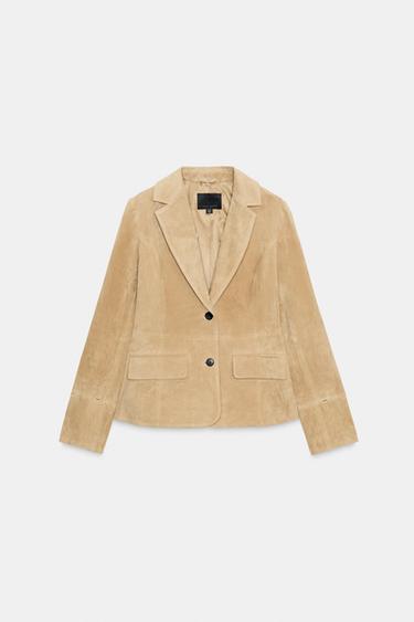 FITTED 100% SHEEPSKIN SUEDE BLAZER - Sand by Zara - Image 4