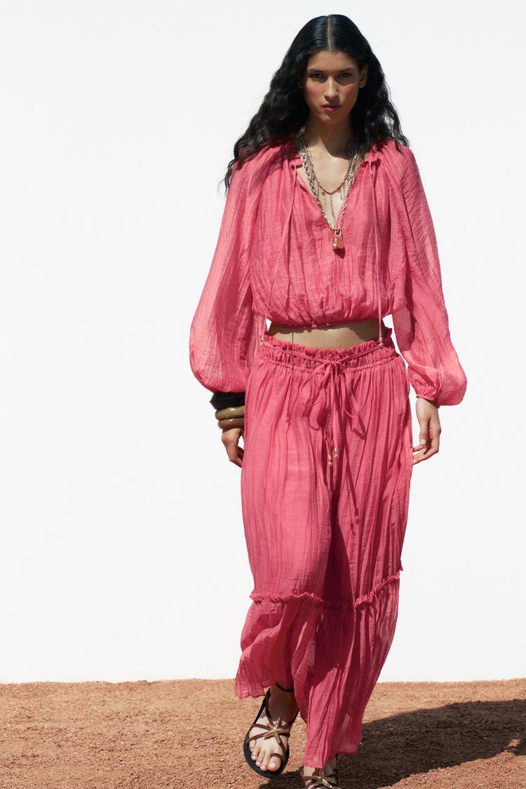 WRINKLE LOOK SKIRT - Mid-pink | ZARA United States 