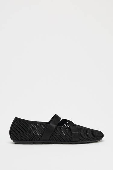 MESH ELASTICATED BALLET FLATS - Black by Zara - Image 0