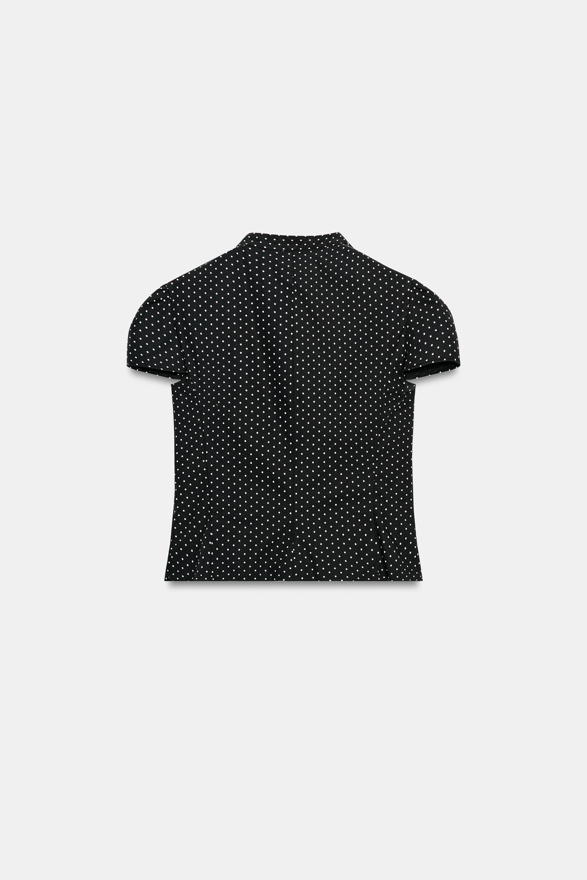 Женские рубашки Zara POLKA DOT POPLIN SHIRT WITH TIE OPENING — фото 6