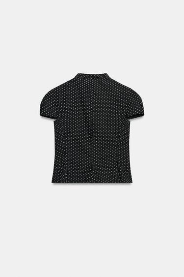 CHEMISE EN POPELINE À OUVERTURE ET NŒUDS À POIS - Noir / Blanc de Zara - Image 5