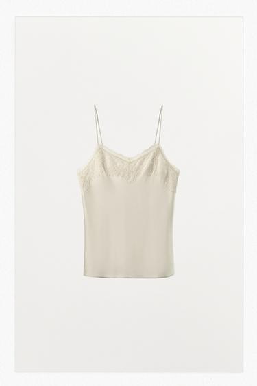 Zara SILK BLEND LACE CAMISOLE TOP - Ecru