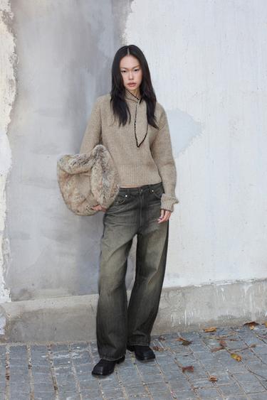 Zara TRF 中腰吊襠燈籠牛仔褲 - 黑色