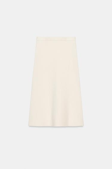 Zara KNIT MIDI SKIRT - Ecru