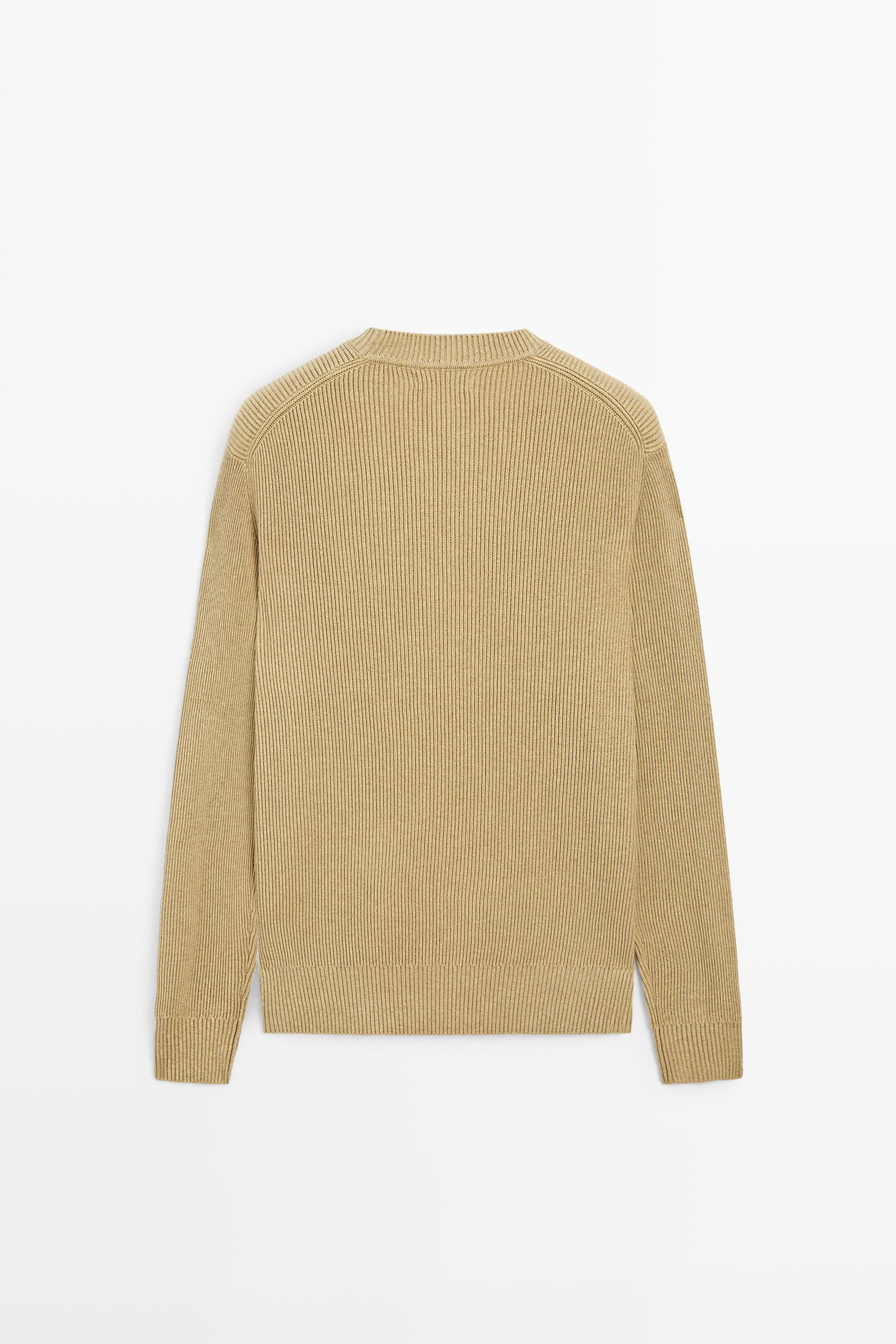 Cotton blend ribbed knit sweater