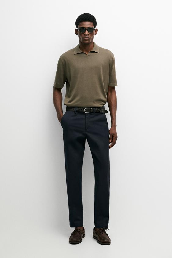 Zara Cotton blend slim fit pants - Navy blue - Image 0