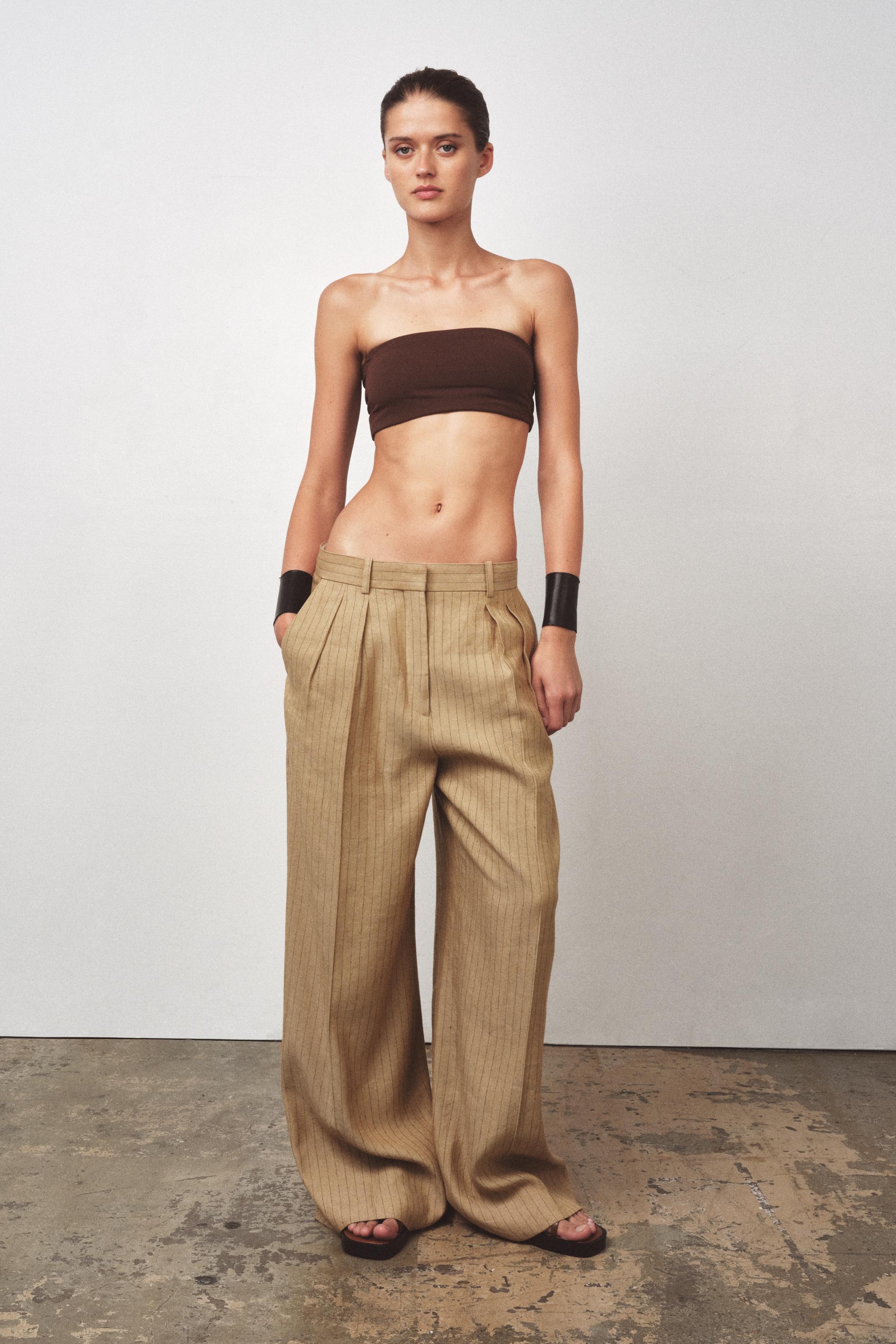 ZARA ストライプ　リネン　トップス リネン混ストライプ柄シャツ - 青色/白色 | ZARA Japan / 日本