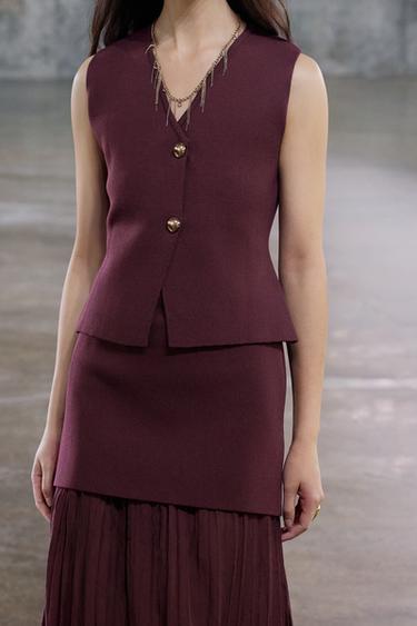 PLAIN KNIT VEST TOP - Burgundy by Zara