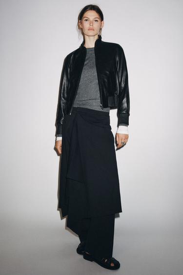 ШКІРЯНА КУРТКА-БОМБЕР ZW COLLECTION LIMITED EDITION - Чорний Zara