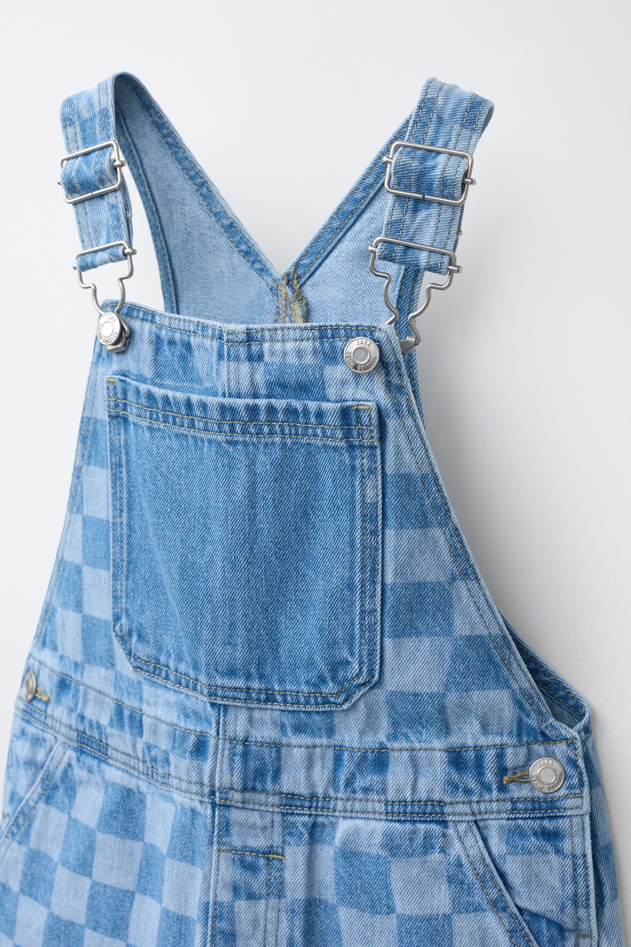 CHECKERBOARD DENIM OVERALLS