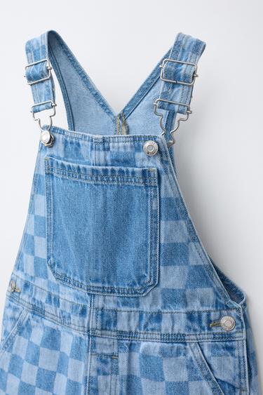 CHECKERBOARD DENIM DUNGAREES - Mid-blue by Zara