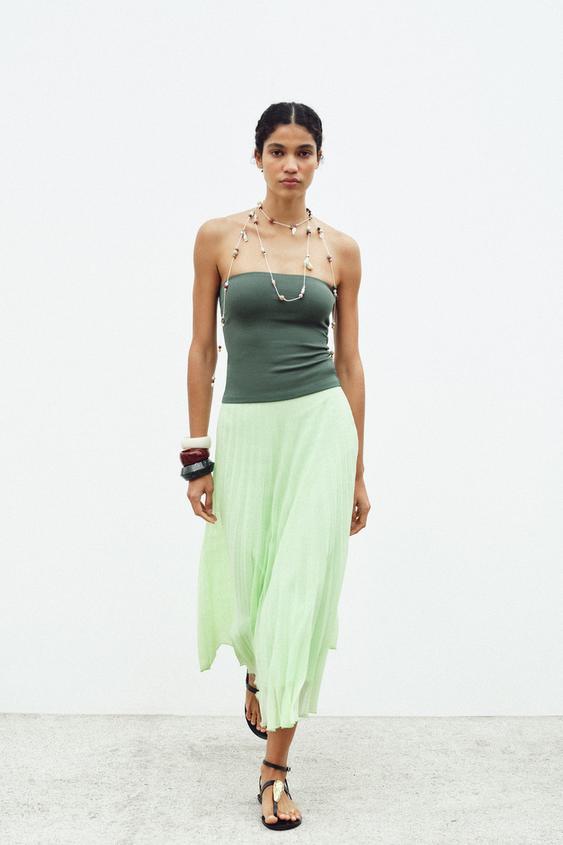 PLEATED MIDI SKIRT Pastel green ZARA Australia