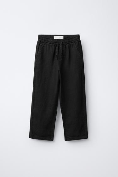 STRAIGHT LINEN TROUSERS - Black by Zara
