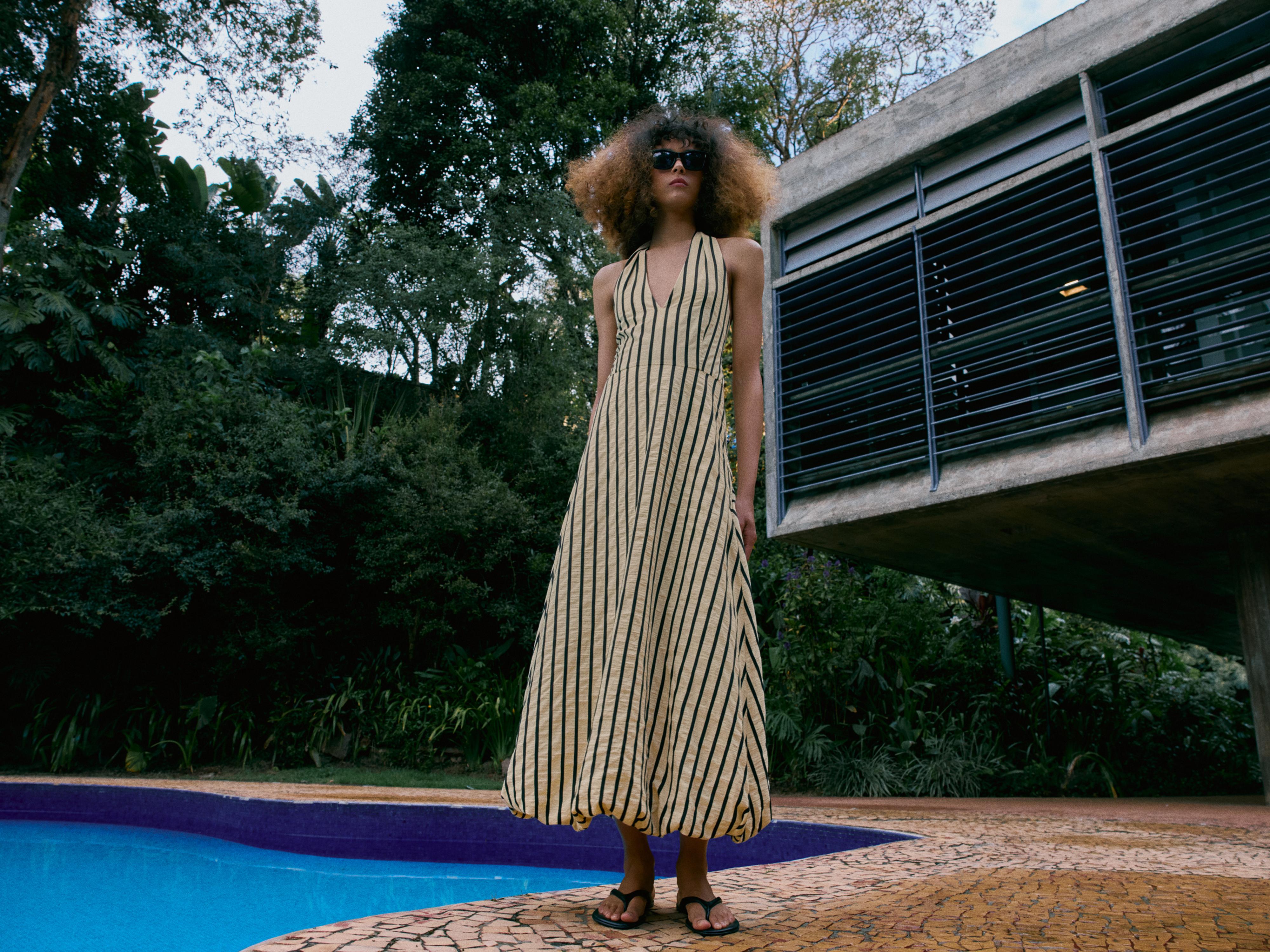 STRIPED BUBBLE MIDI DRESS