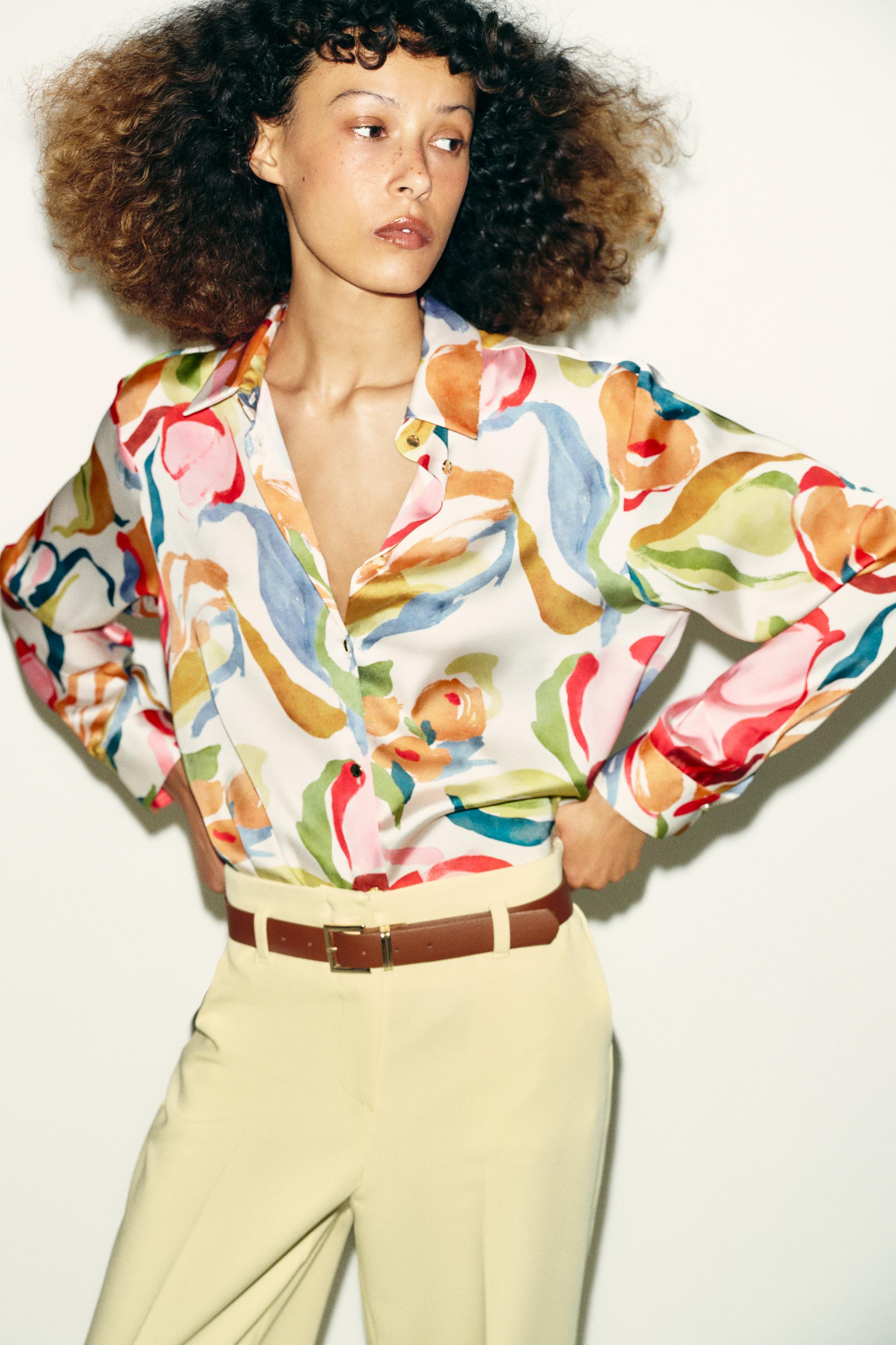FLORAL PRINT SATIN EFFECT SHIRT