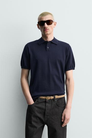 ТРИКОТАЖНОЕ ПОЛО КЛАССИЧЕСКОГО КРОЯ — МОРСКОЙ ТЕМНО-СИНИЙ от Zara