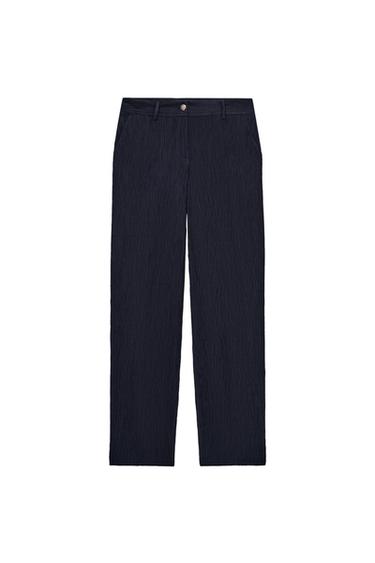 WRINKLED-EFFECT STRAIGHT TROUSERS - Navy blue by Zara