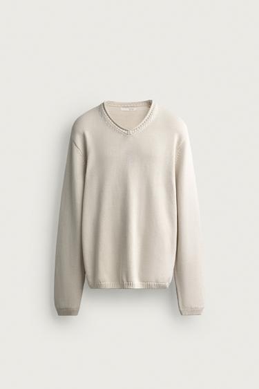 V-NECK REGULAR FIT JUMPER - Bone by Zara