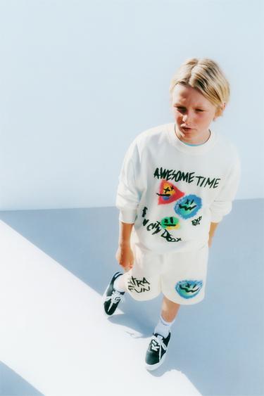 RAISED GRAFFITI SWEATSHIRT - Ecru by Zara