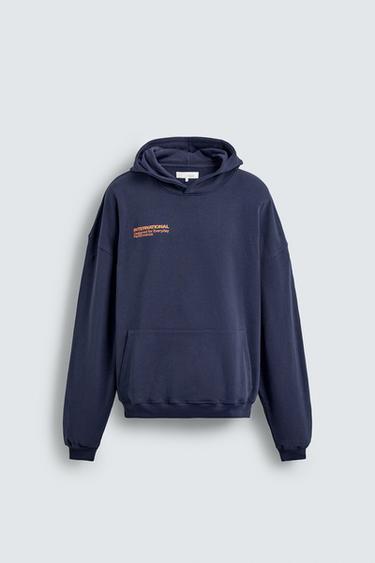 CONTRAST SLOGAN HOODIE - Navy blue by Zara