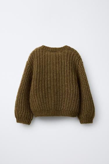 CHUNKY WOOL-BLEND CARDIGAN - Dark olive by Zara - Image 1