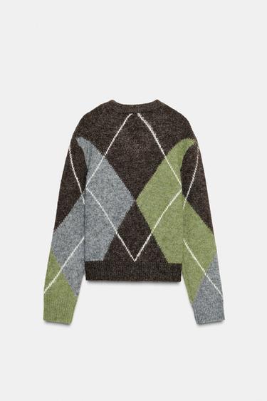 DIAMOND KNIT JUMPER - Brown / Green by Zara - Image 6