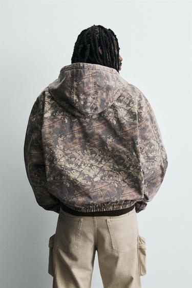 Zara ABSTRACT PRINT HOODED JACKET - Printed