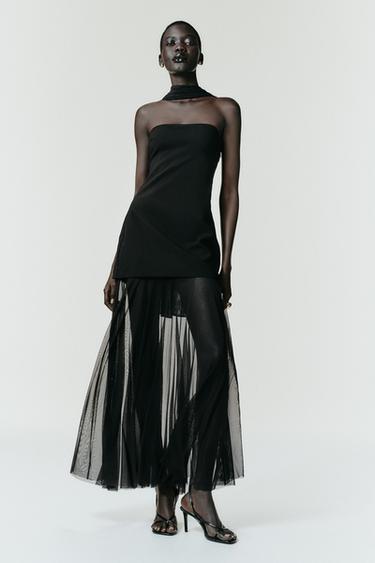 VESTIDO COMBINADO FULAR - Negro de Zara - Imagen 0