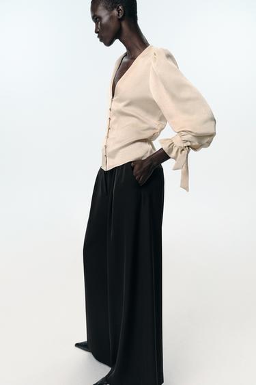 FITTED CREASED-EFFECT BLOUSE - Ecru by Zara - Image 2