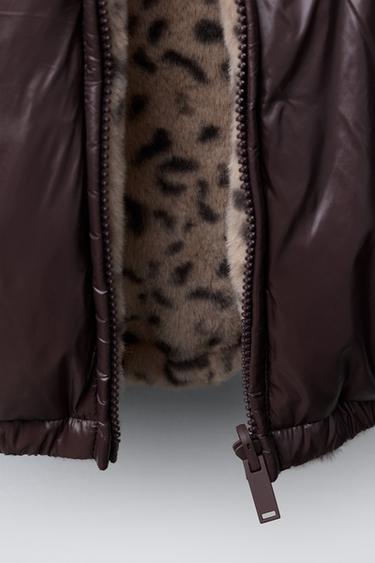 BLOUSON RÉVERSIBLE EFFET FOURRURE ANIMAL PRINT - Marron foncé de Zara - Image 8