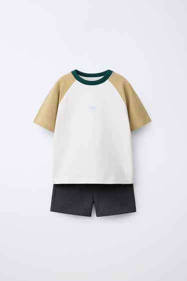 COLOUR BLOCK JOGGING T-SHIRT AND BERMUDA SHORTS SET - Khaki by Zara