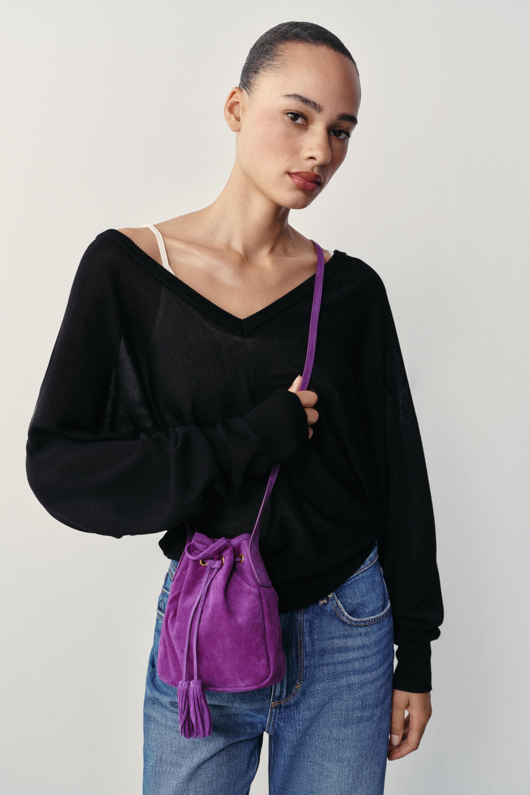 GATHERED LEATHER MINI CROSSBODY BAG — Purple (alternate view)