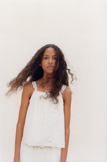 SCHIFFLI EMBROIDERY STRAPPY TOP - White by Zara