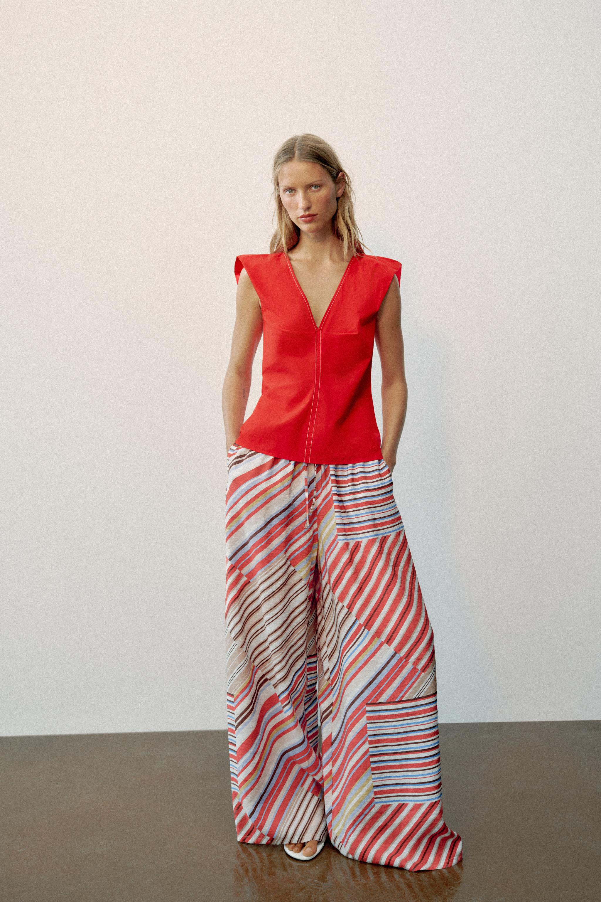 STRIPED WIDE-LEG PANTS — striped