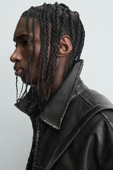 Zara 水洗人造皮革夾克 - 棕色