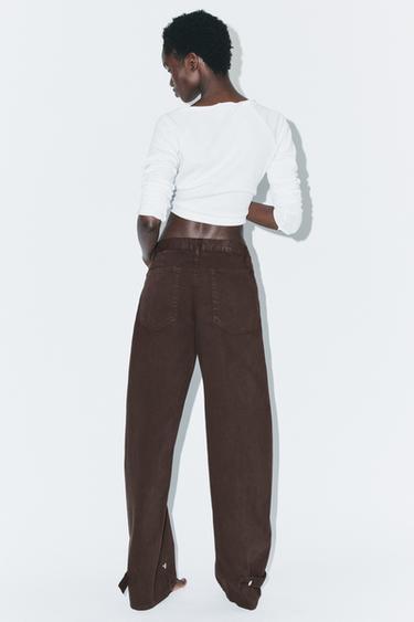 TRF BALLOON MID-WAIST JEANS WITH BELT LOOPS - Brown by Zara - Image 4