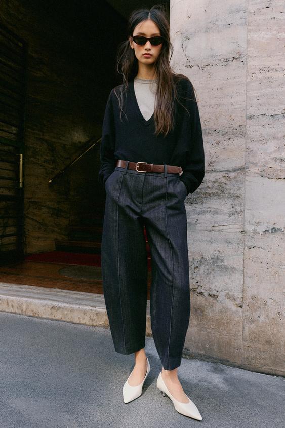 Zara BELTED BALLOON PANTS - Indigo - Image 0