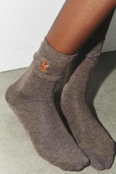 ШКАРПЕТКИ З ВИШИВКОЮ «СОБАКА» - Коричневий/сіро-коричневий Zara - Зображення 0