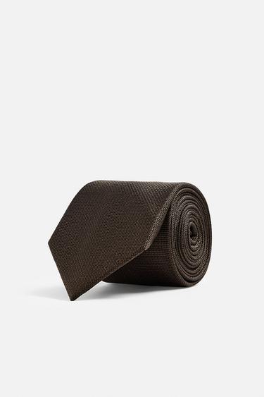 100% SILK TEXTURED TIE - Brown by Zara