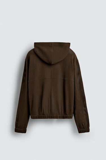 HOODED KNIT TEXTURED OVERSHIRT - Brown by Zara - Image 7