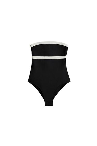 BEACH SWIMSUIT WITH CONTRAST STRIPE - Black by Zara