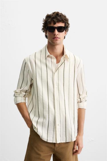 STRIPED JACQUARD SHIRT - Ecru / Beige by Zara