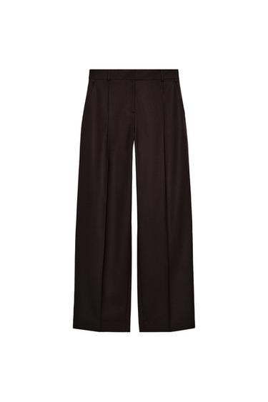 Zara 打褶直筒長褲 - 棕色
