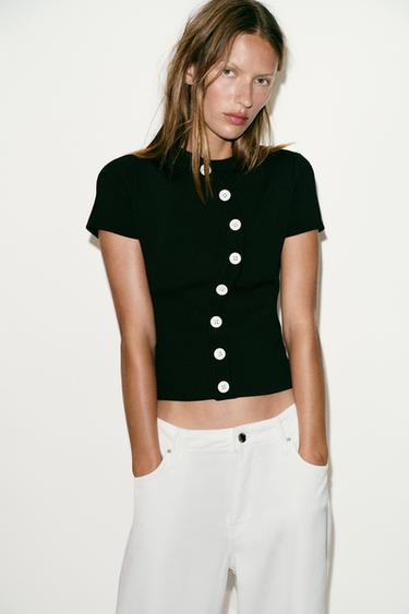 ASYMMETRIC FASTENING KNIT TOP - Black by Zara