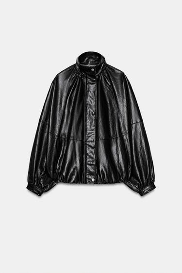 ZW COLLECTION FAUX LEATHER BOMBER JACKET - Black by Zara