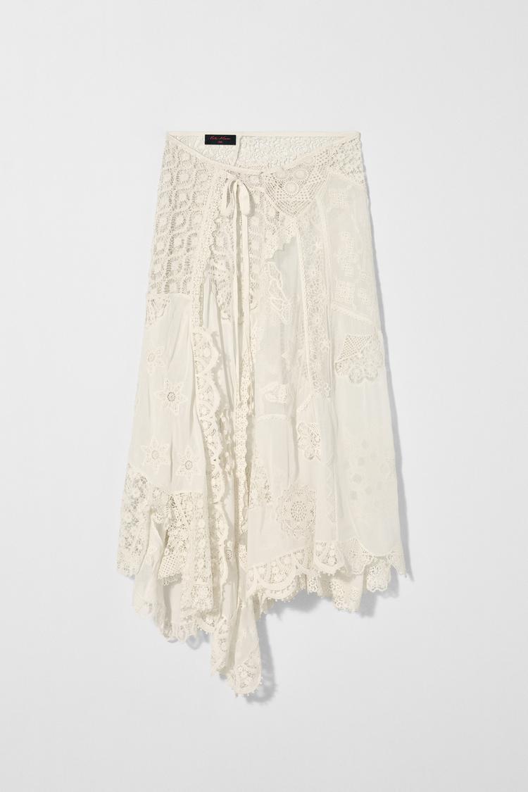 Faldas Midi Falda Blanca De Zara FALDA MIDI PATCHWORK KATE MOSS X