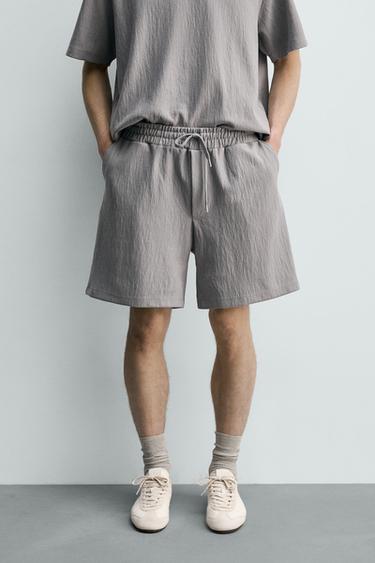 TEXTURED JOGGER BERMUDA SHORTS - Grey by Zara