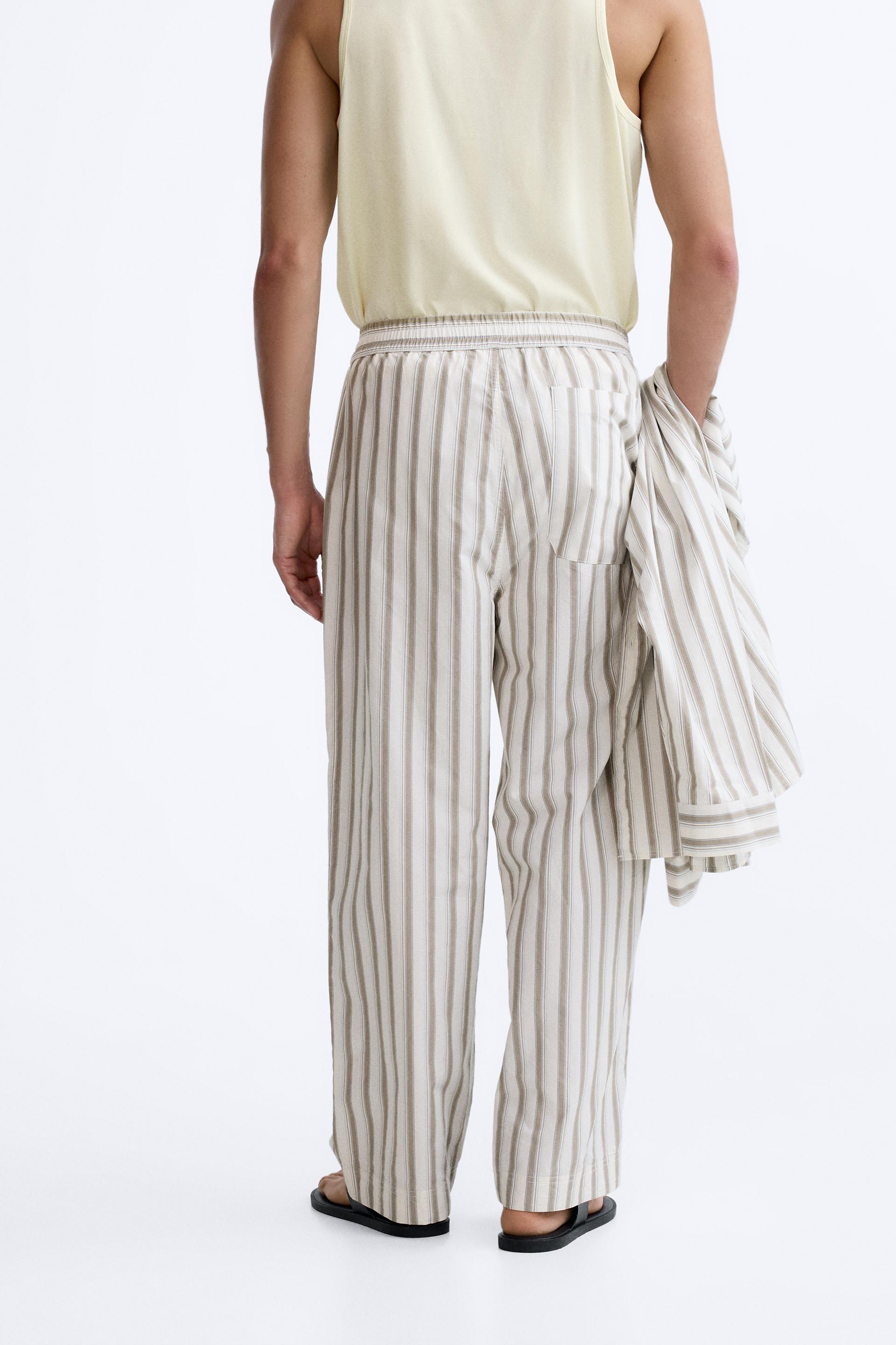 Zara High-Waist Striped Professional Masculine Work Pants Taupe